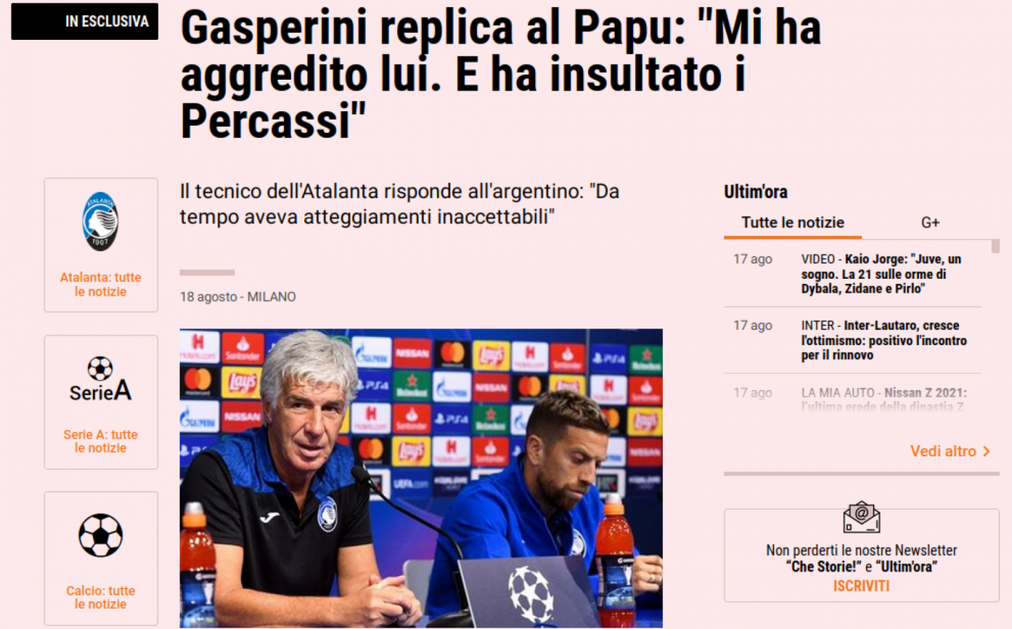 Imagen Gasperini en La Gazzetta