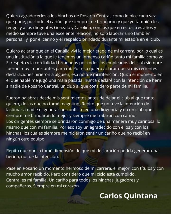 Imagen El comunicado de Carlos Quintana