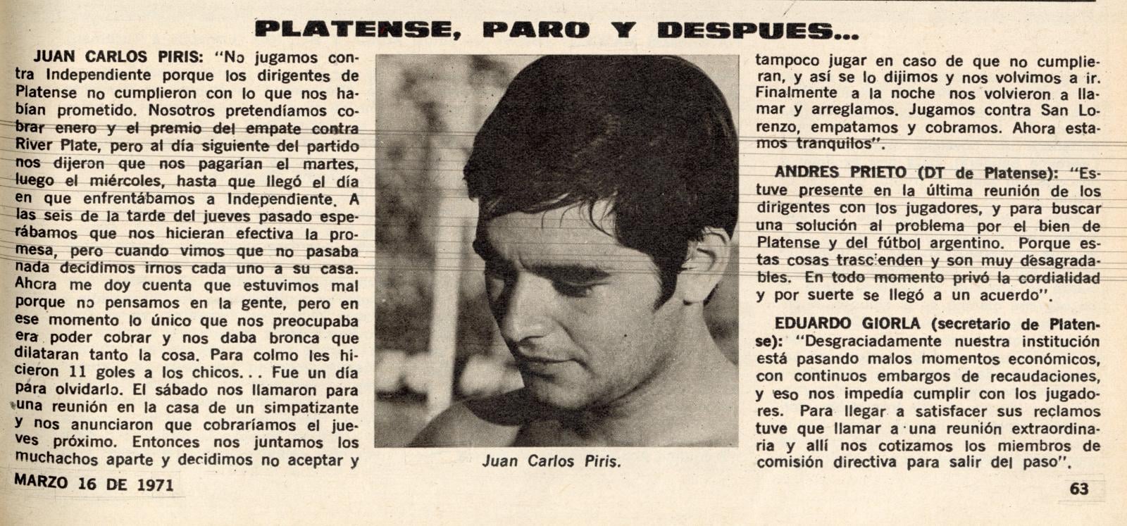 Imagen Declaraciones de protagonistas de Platense a El Gráfico
