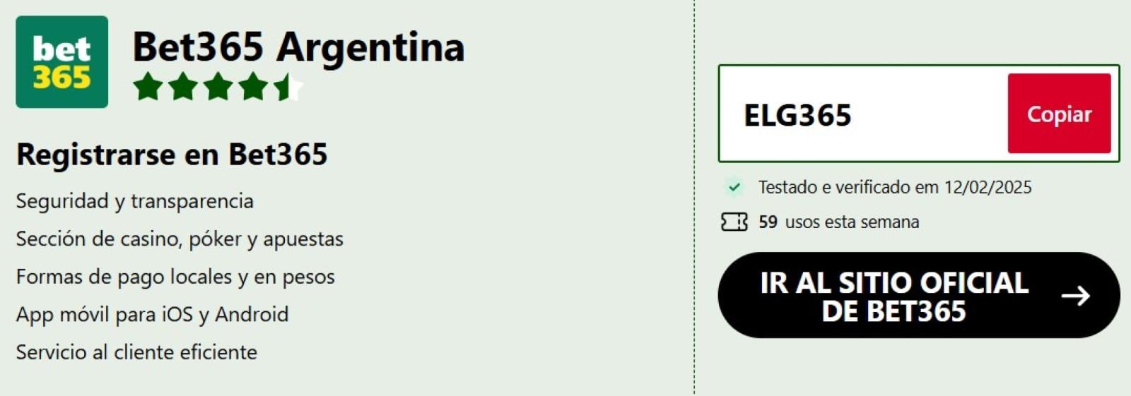 Imagen codigo del bono bet365 para Argentina