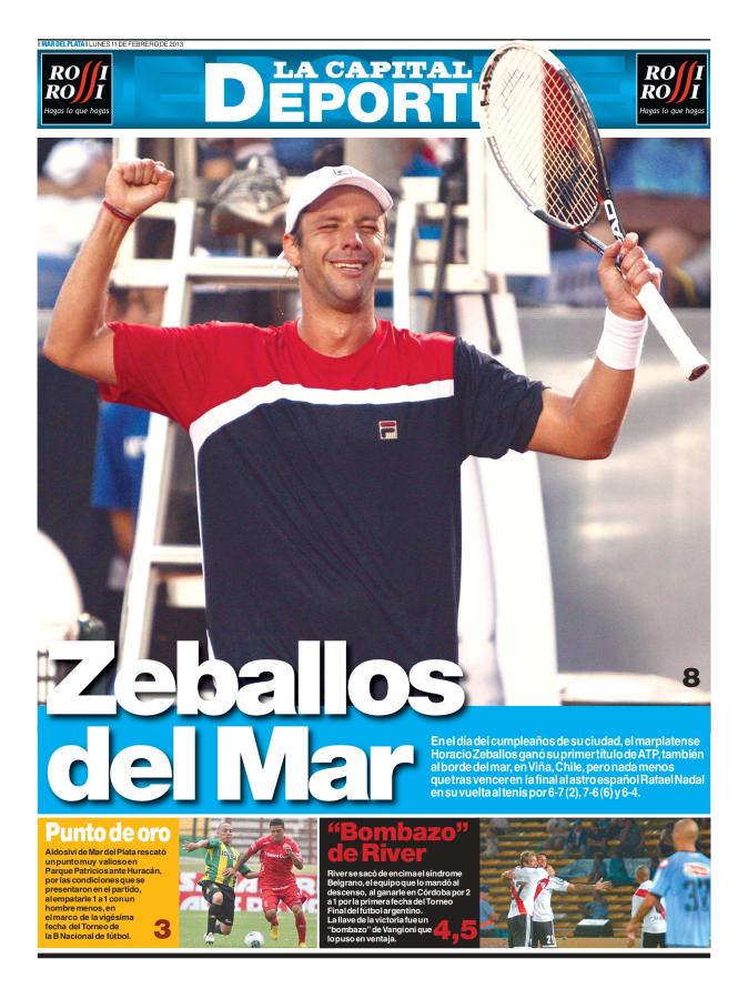 Imagen La tapa del diario La Capital de Mar del Plata tras la consagración de Zeballos en Chile.