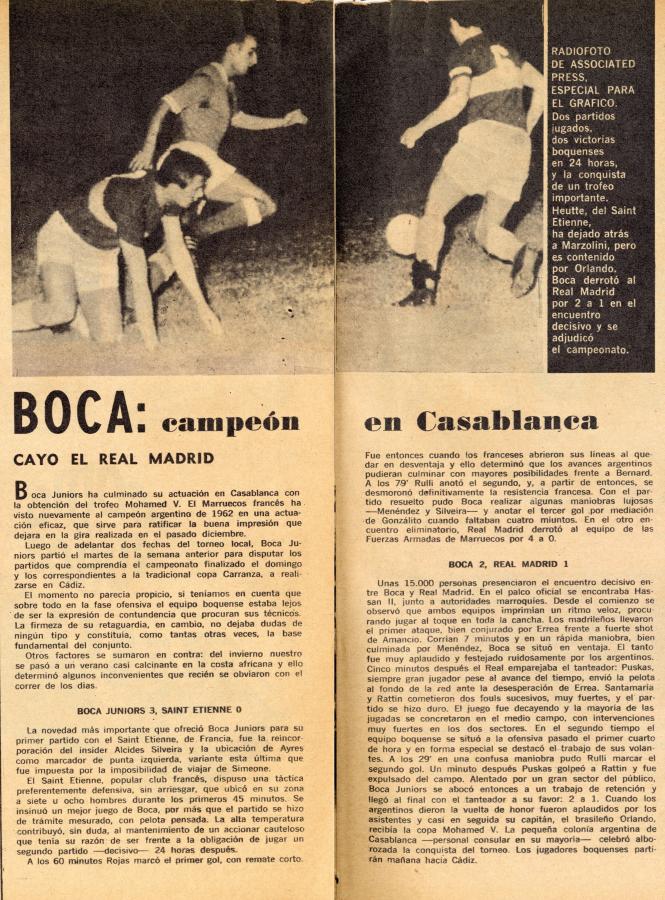 Imagen La crónica de El Gráfico tras la obtención de Boca de la Copa Mohamed V en Marruecos.
