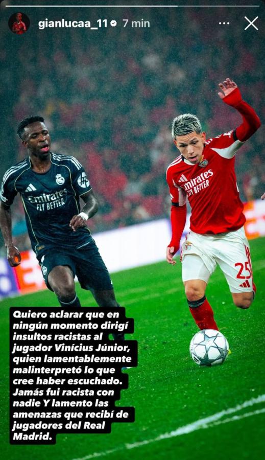 Imagen El comunicado de Gianluca Prestianni.