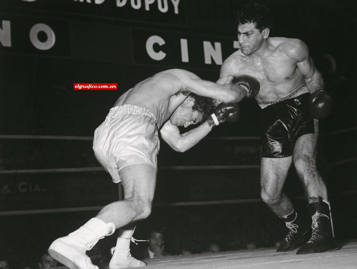 Imagen Bronca en el gesto de Lausse frente a Selpa, quien lo venció dos veces. Esta fue la tercera, la única que ganó El Zurdo, 1958. 