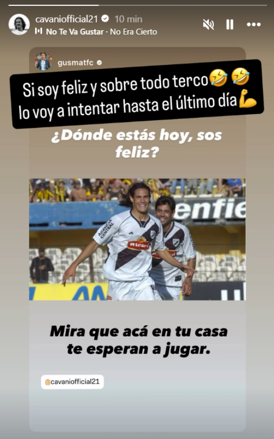 Imagen Cavani respondió a través de una historia en Instagram.