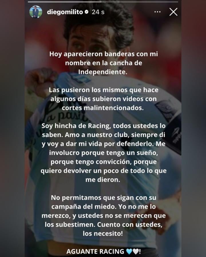 Imagen El mensaje de Diego Milito en Instagram
