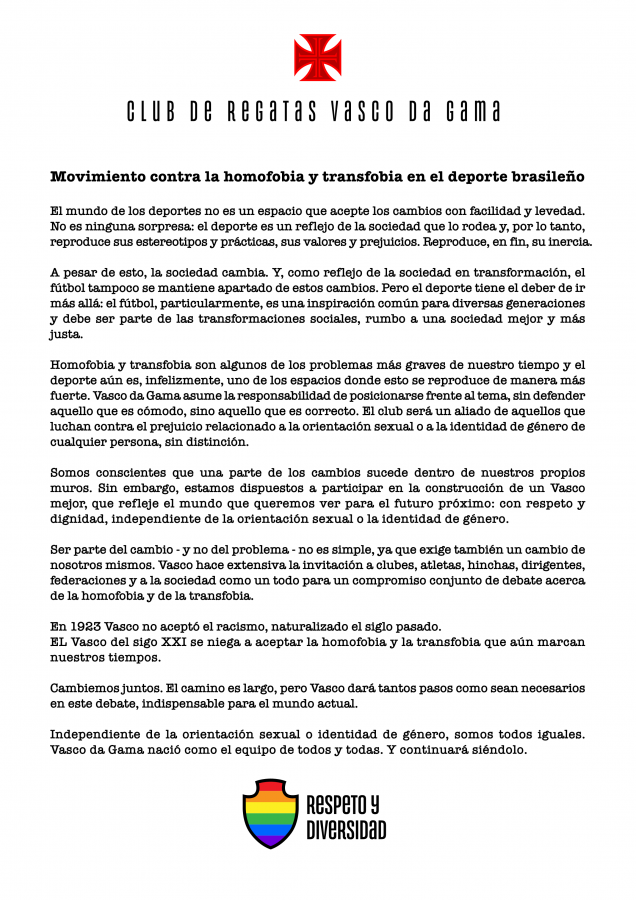 Imagen Carta del respeto publicada por Vasco Da Gama en su sitio oficial.