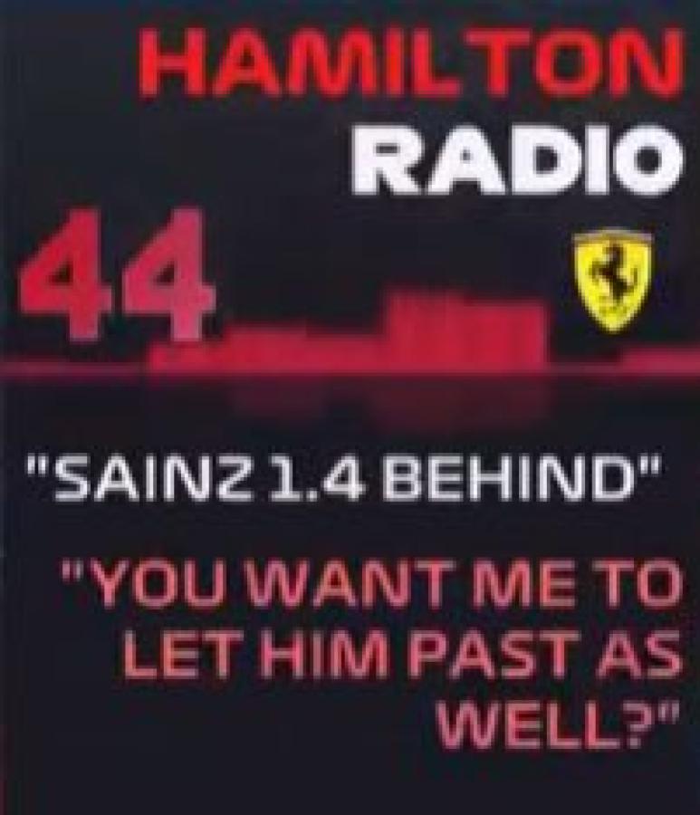 Imagen El radio sarcástico que envió Hamilton a los ingenieros de Ferrari.