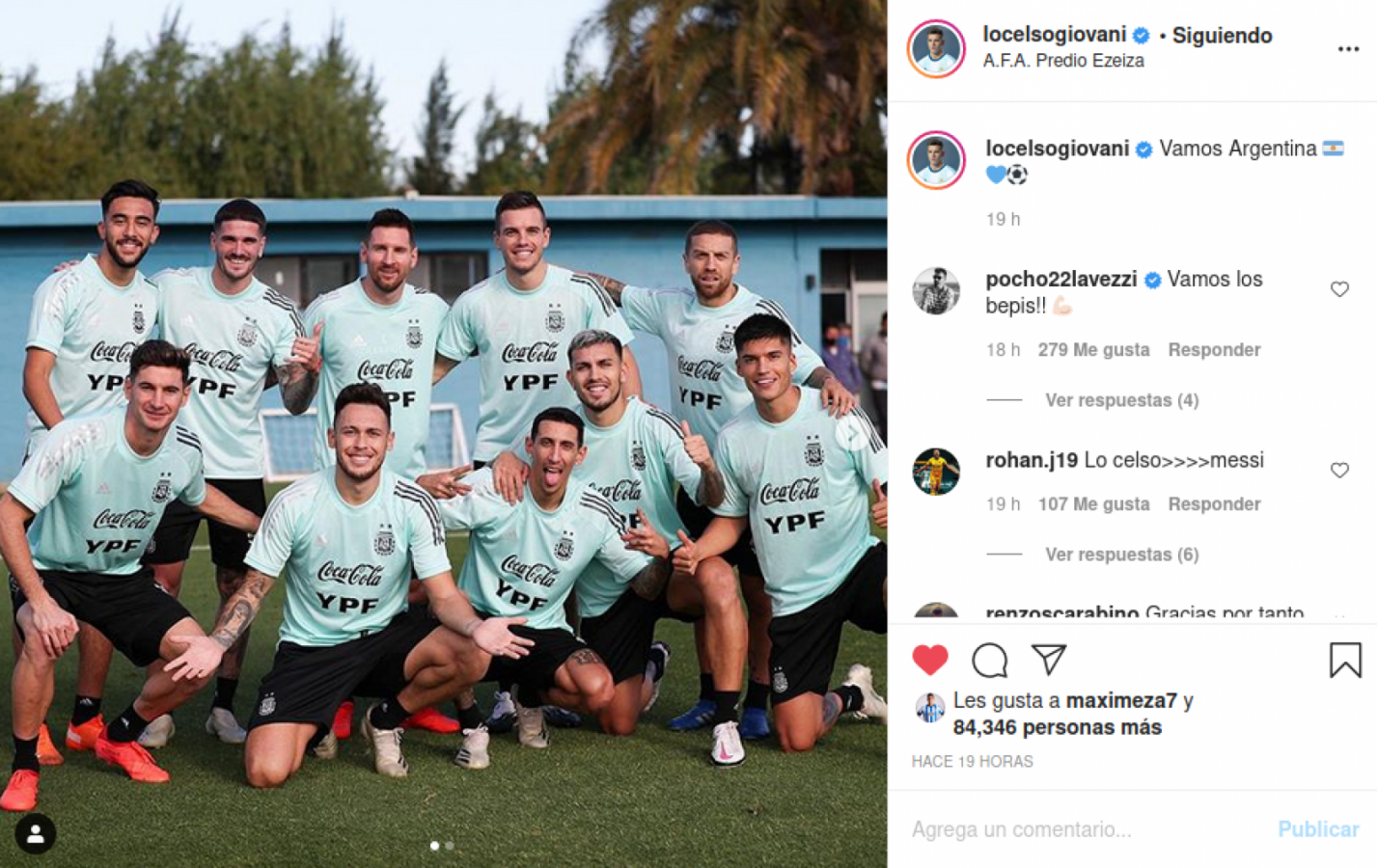 Imagen Instagram de Lo Celso, el grupo está felíz.