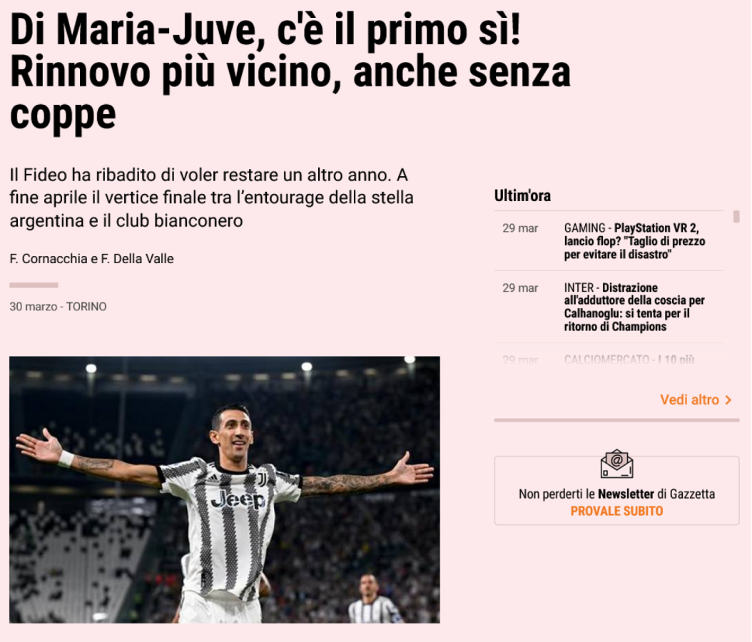 Imagen EL futuro de Di María estaría en Italia según La Gazzetta.