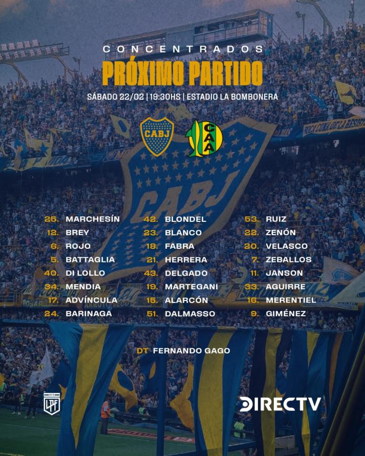 Imagen Convocados del Xeneize para el partido contra Aldosivi.