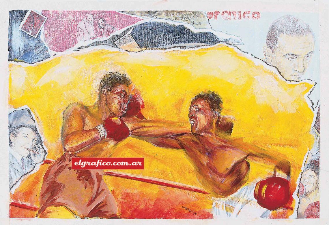 Ilustración de Eduardo Gazzaniga sobre las peleas sangrientas, terribles, inolvidables entre Prada y Gatica
