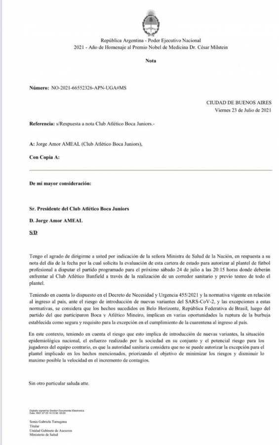 El comunicado del Ministerio de Salud