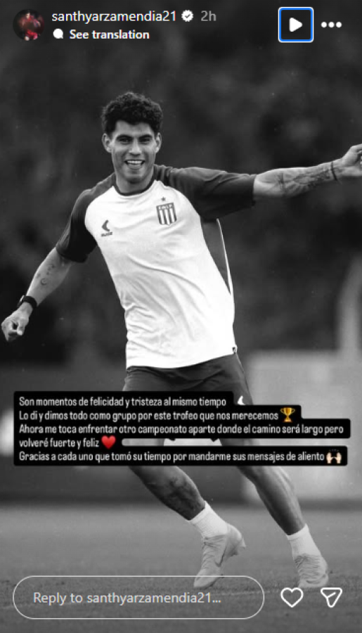 Imagen El mensaje de Arzamendia en Instagram.