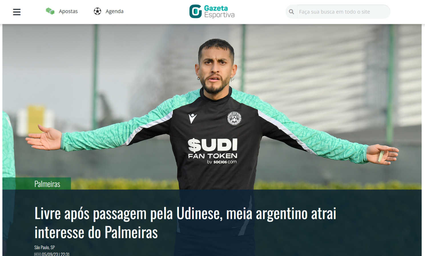 Imagen Pereyra en el radar de Palmeiras.