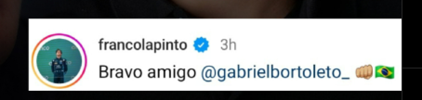 Imagen La felicitación de Colapinto a Bortoleto.