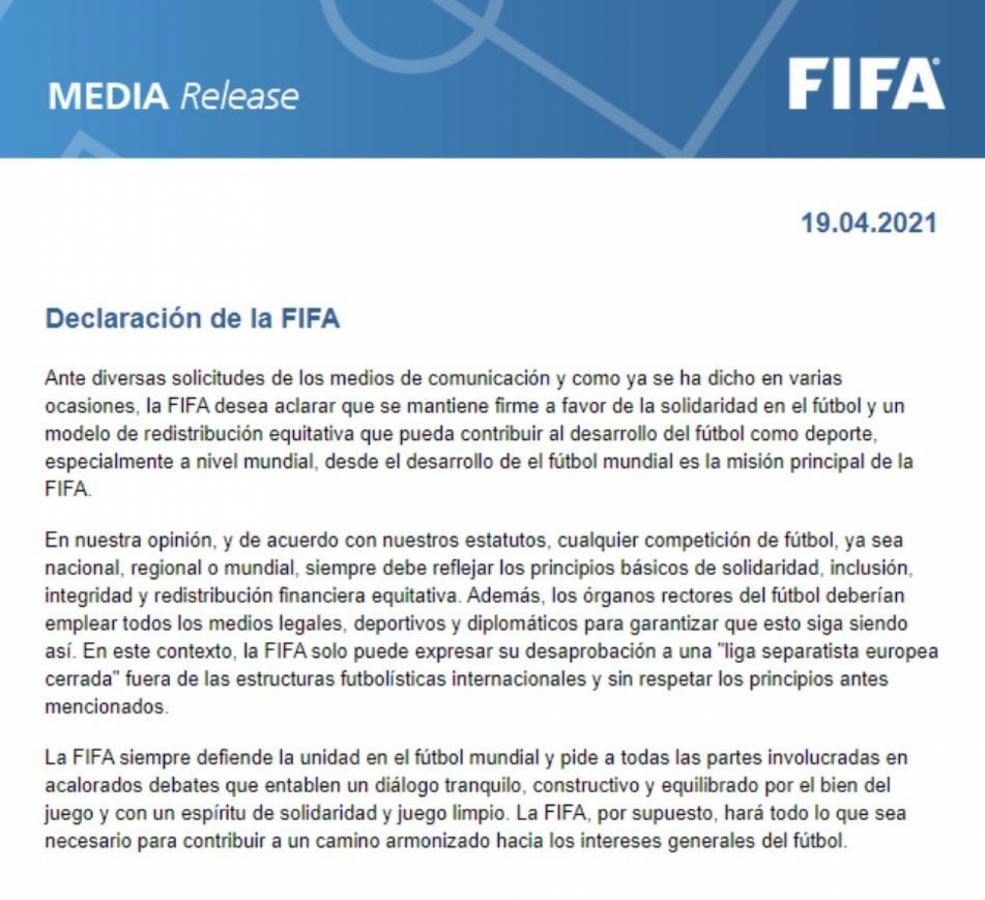 Imagen El comunicado de la FIFA