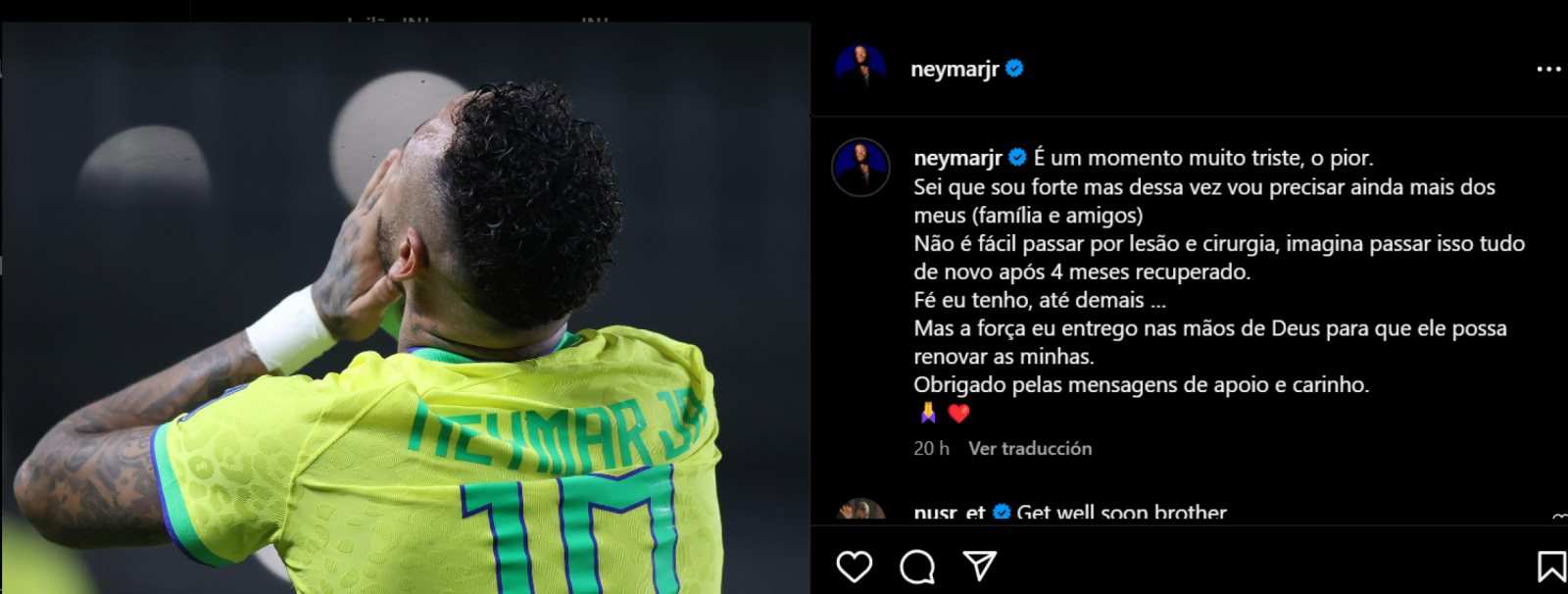Imagen El conmovedor mensaje de Neymar tras su última lesión.