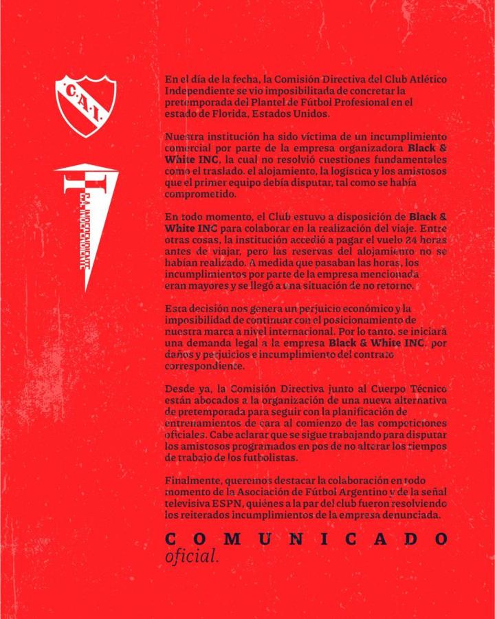 Imagen El extenso comunicado que emitió Independiente.