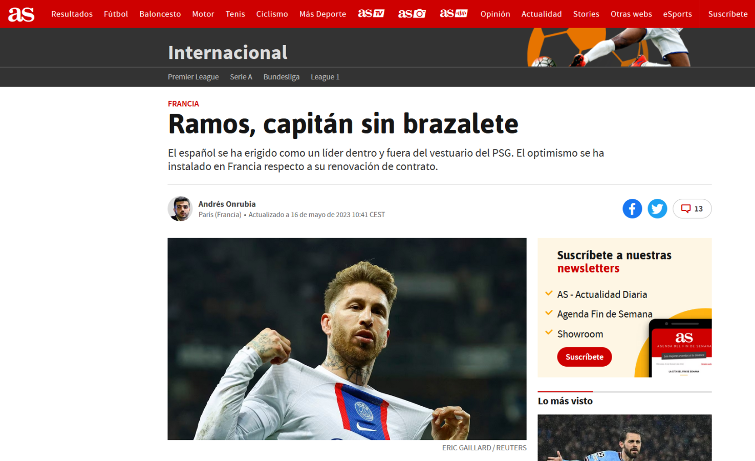 Imagen Diario AS y la continuidad de Sergio Ramos.