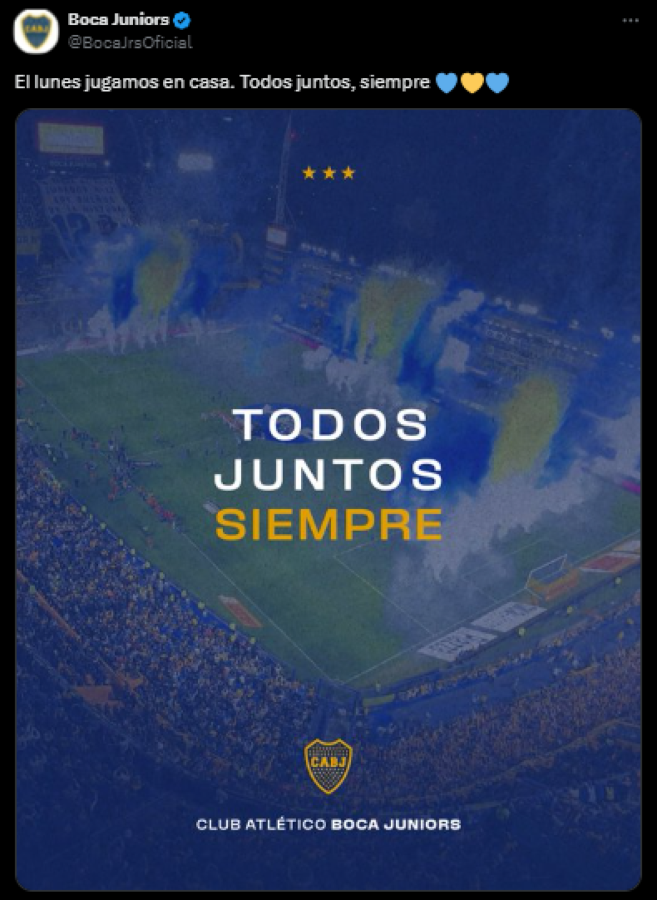Imagen El posteo de Boca en sus redes sociales.