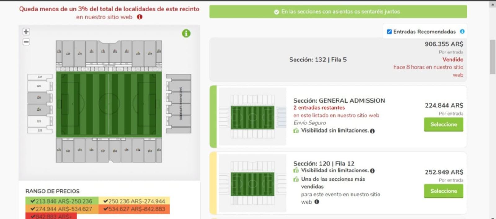 Imagen Una imagen del sitio Viagogo.com para comprar entradas para el posible debut de Messi.