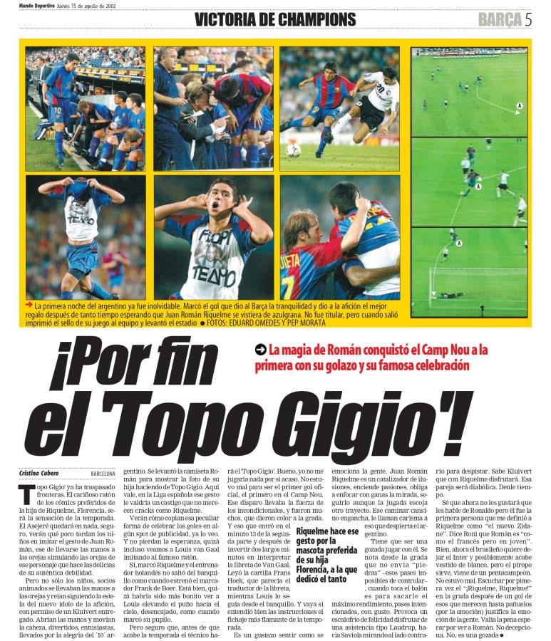 La crónica de Mundo Deportivo, con el primer gol de Riquelme en 2002