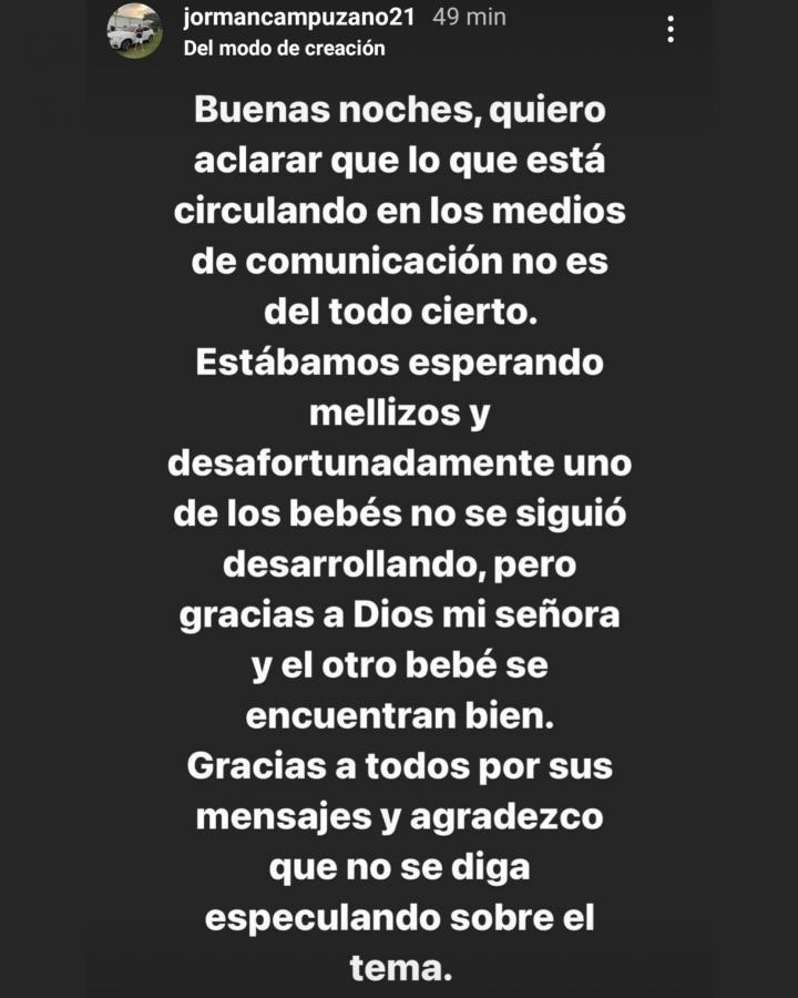 Imagen El mensaje que posteó Jorman Campuzano en sus redes tras dolorosa situación personal.