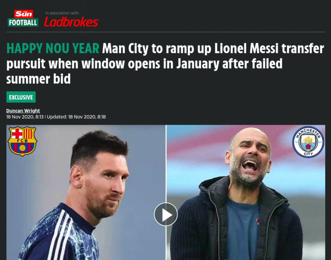 Según The Sun, el Manchester City arremete por Messi