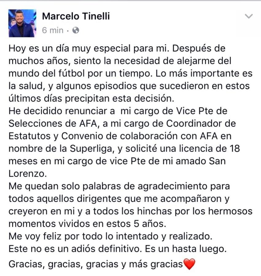 Imagen El mensaje de Tinelli en redes sociales