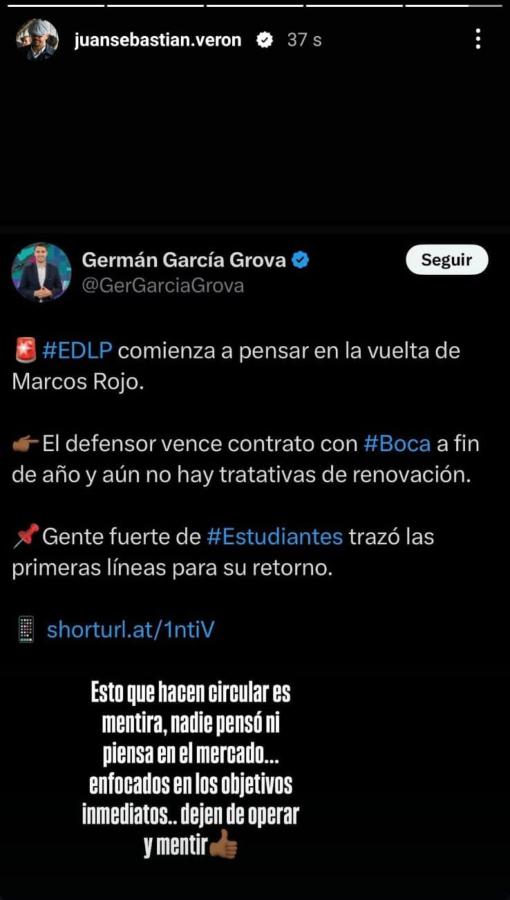 Imagen La bronca de Verón por las versiones sobre Marcos Rojo.