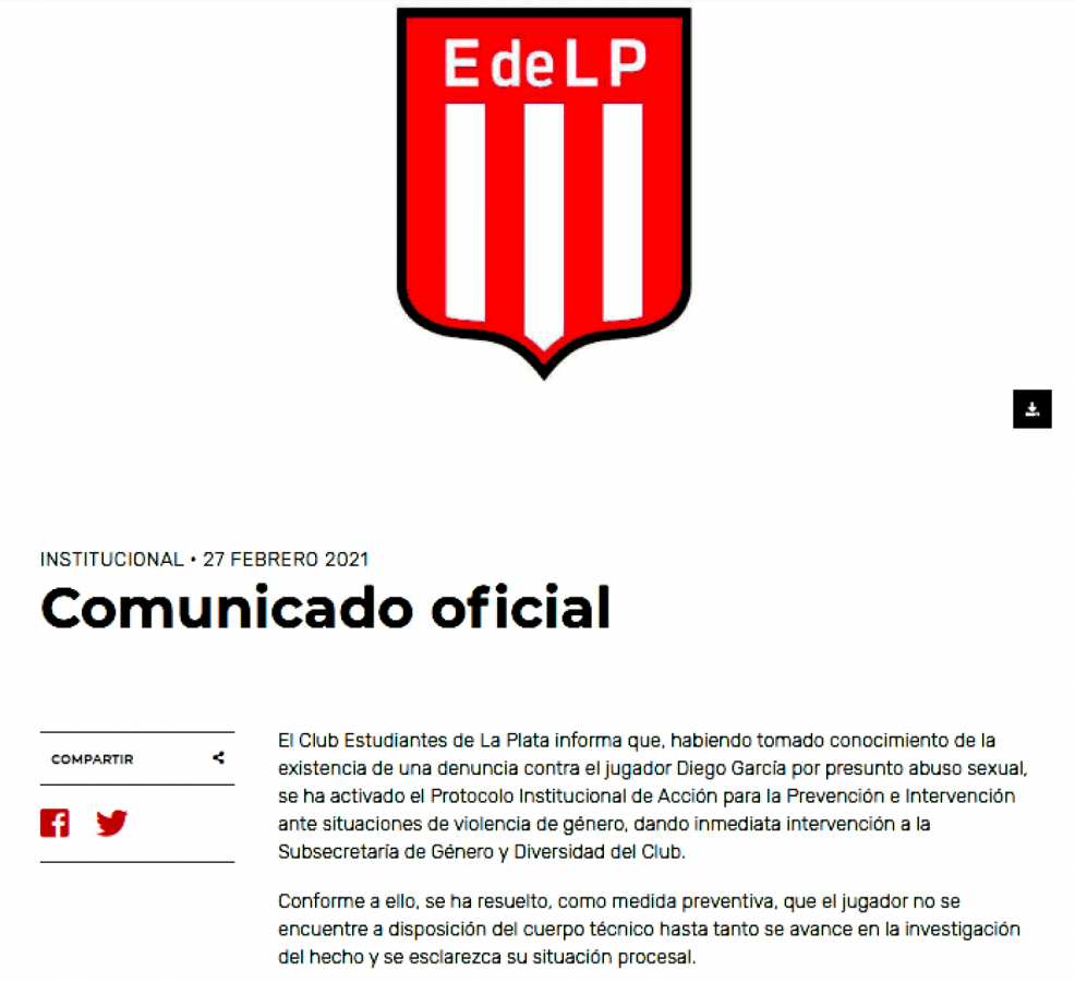 Imagen El comunicado de Estudiantes de La Plata