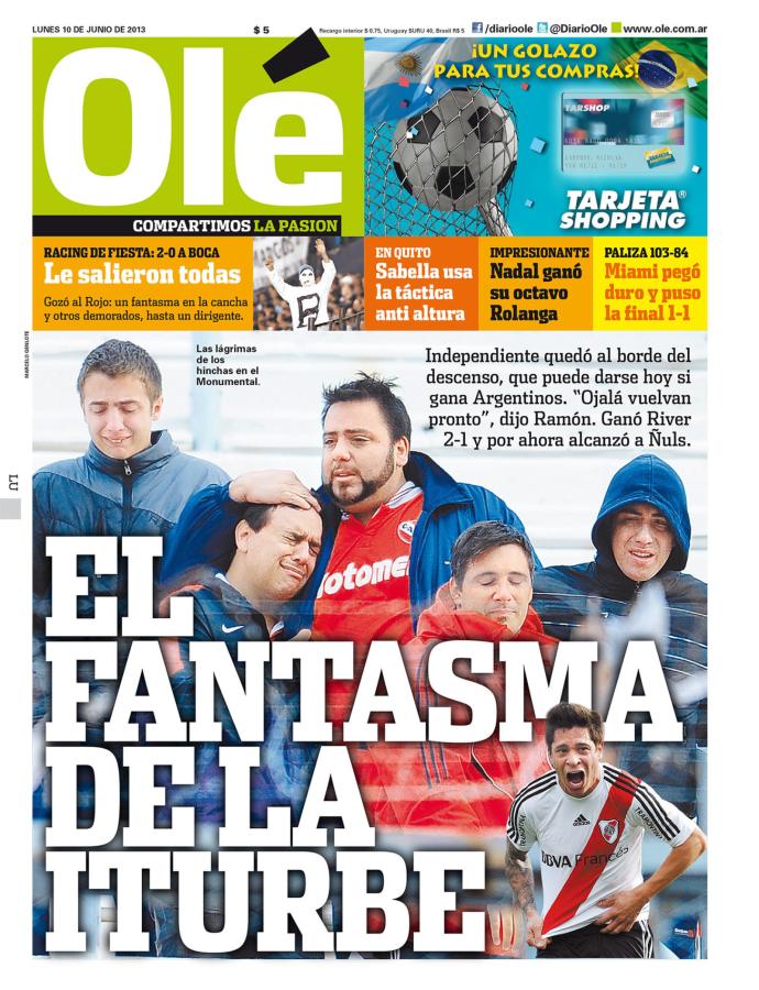 Imagen Guido en la tapa de Olé, en el momento más crítico en la historia de Independiente