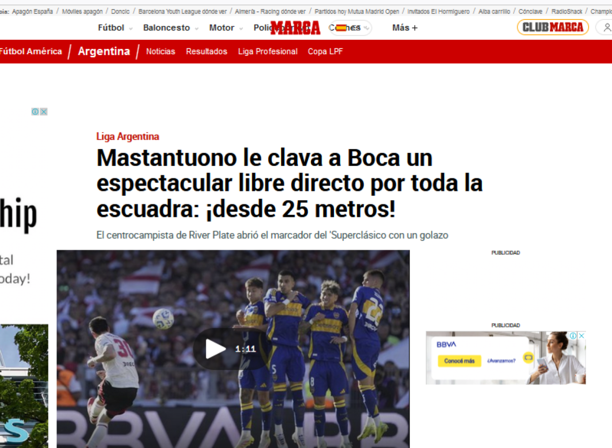 Imagen Marca se maravilló con el gol de tiro libre.