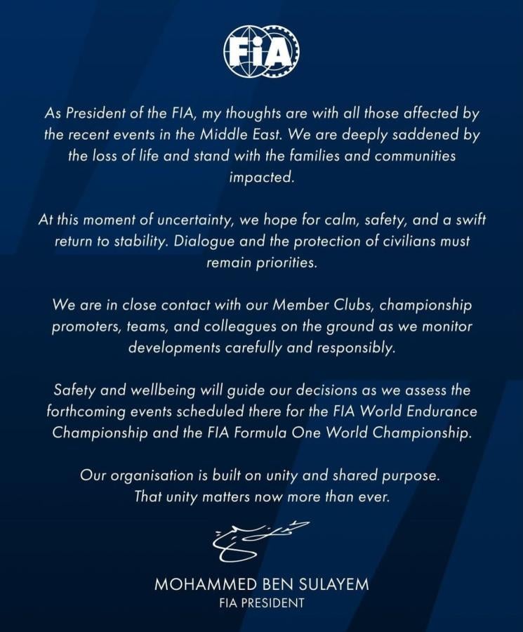 Imagen El comunicado oficial del presidente de la FIA.
