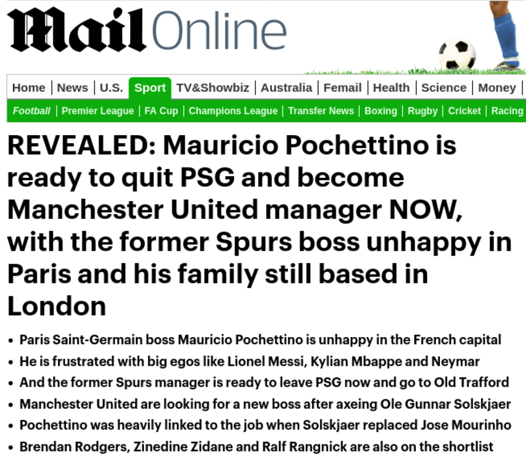 La información de Daily Mail sobre el futuro de Pochettino