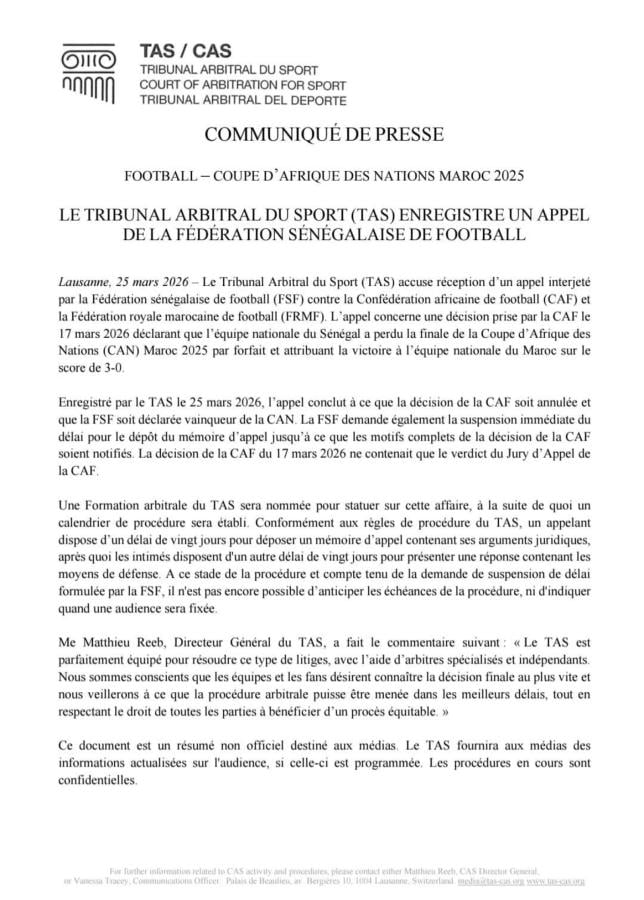 Imagen El comunicado del TAS