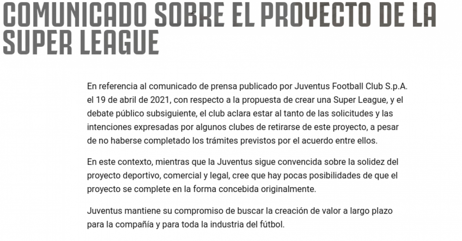 Imagen El reciente comunicado de la Juventus