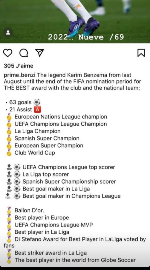 Imagen La publicación de Benzema en su Instagram.