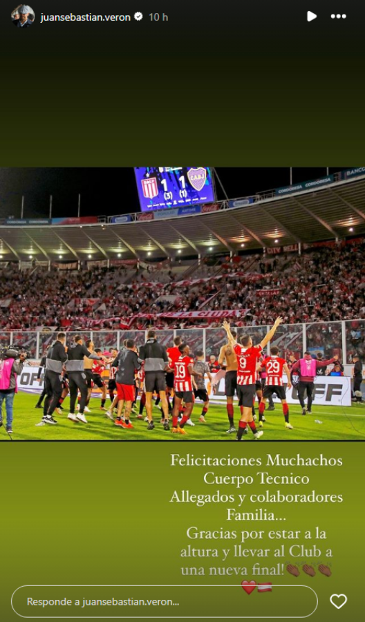 Imagen La historia subida por Verón a su cuenta de IG.