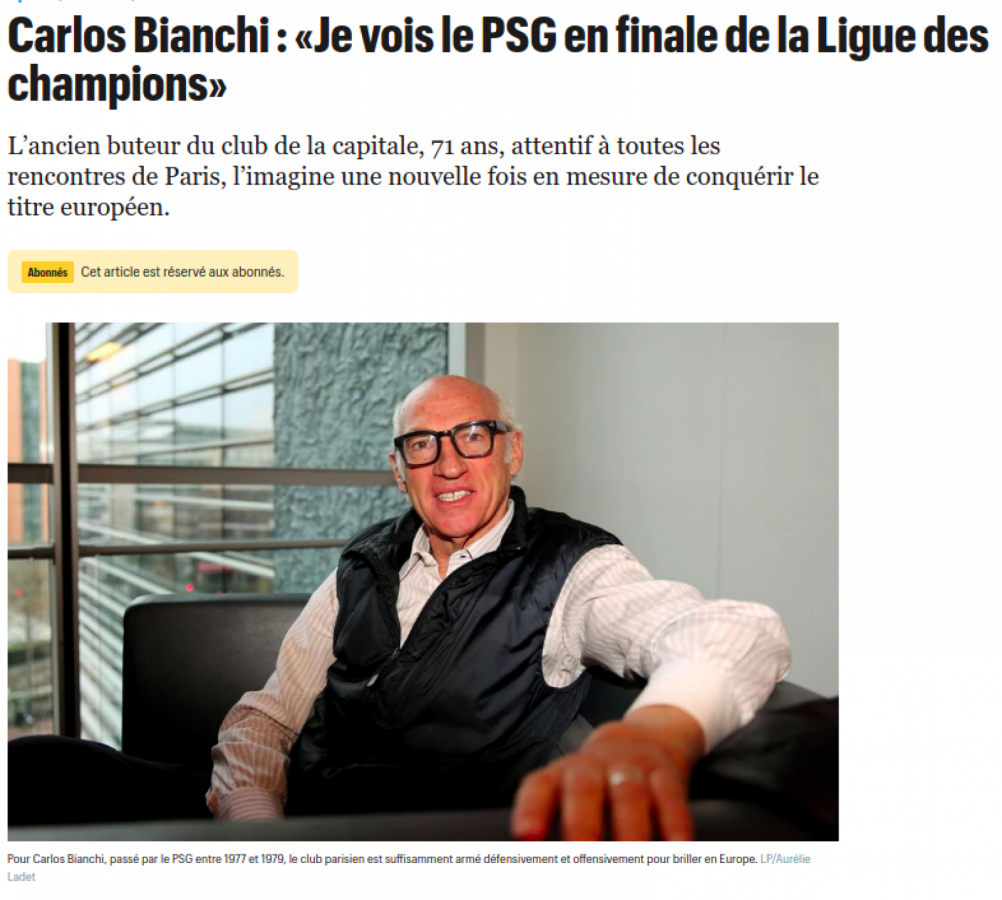 Imagen Carlos Bianchi ve al PSG en la final de la Champions.
