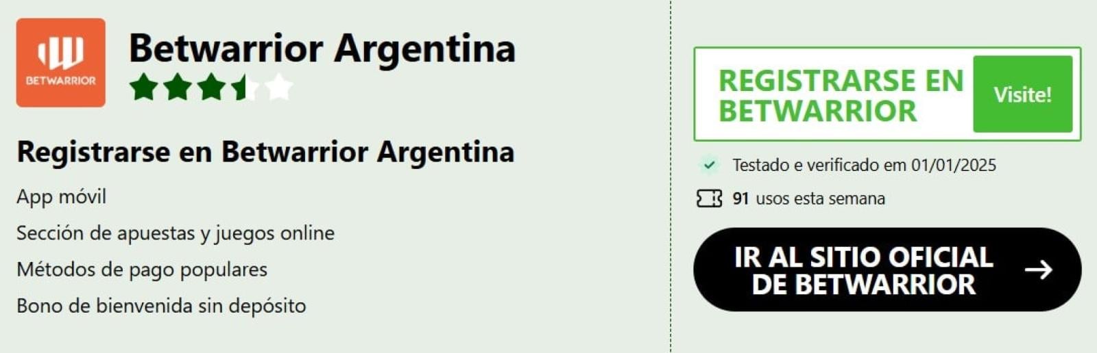 Imagen codigo promocional betwarrior para Argentina