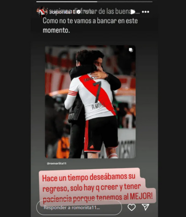 Imagen El apoyo de Rodrigo Mora a Gallardo en Instagram.