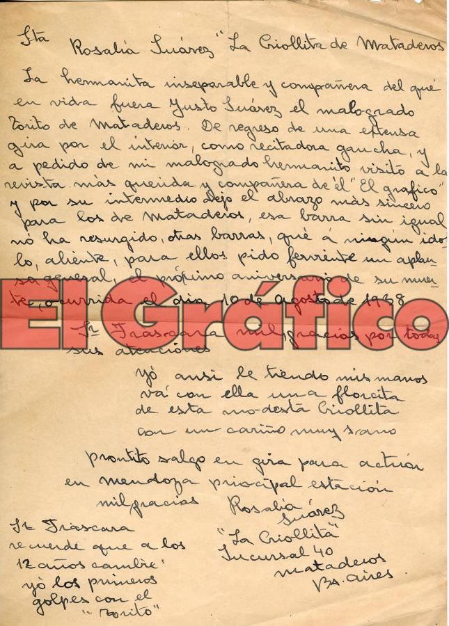 Imagen Carta de Rosalía Suárez a Félix Frascara