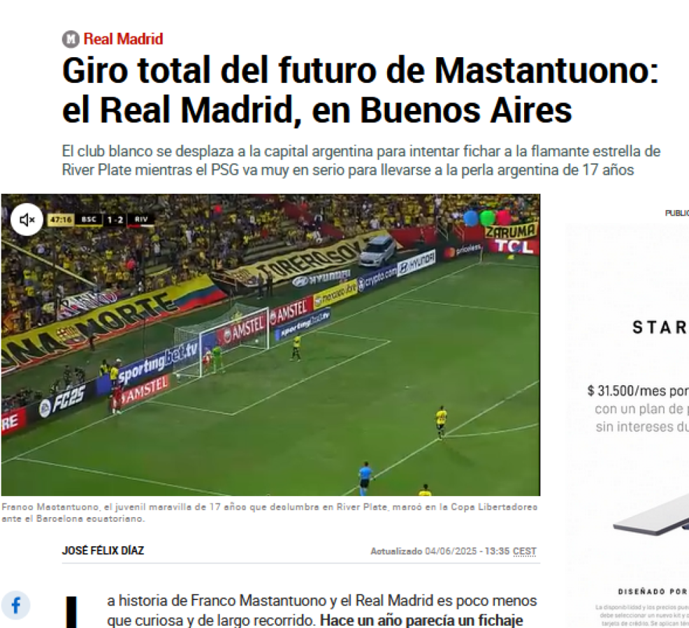Imagen La nota del diario Marca de España.