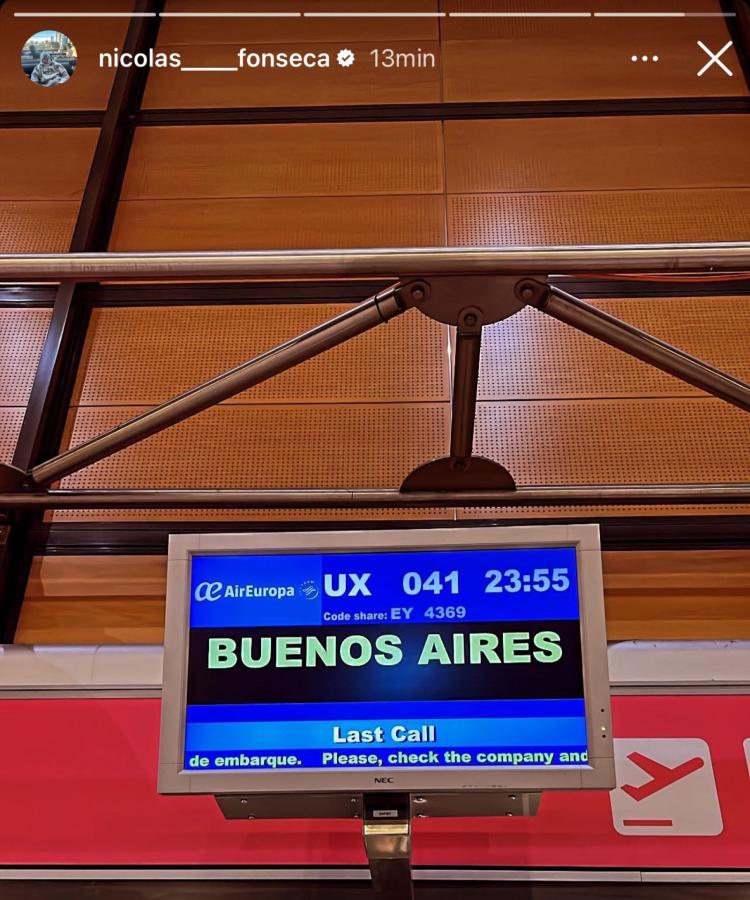 Imagen La historia subida por Nicolás Fonseca antes de viajar a Ezeiza.
