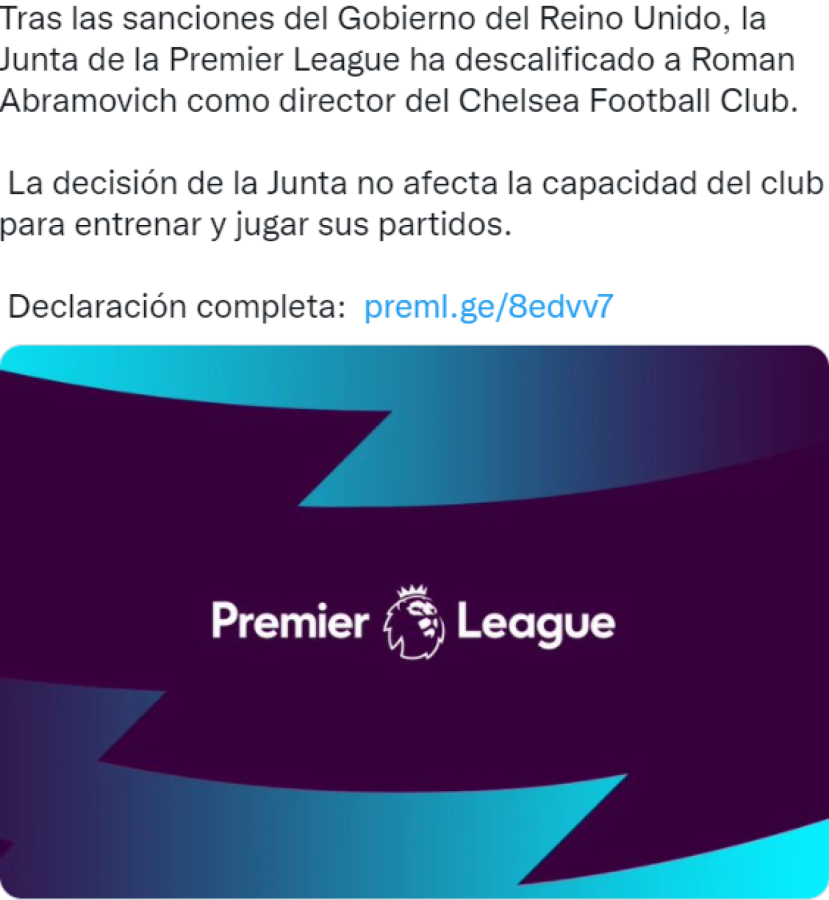 Imagen La Premier League "colgó" la noticia en sus redes sociales