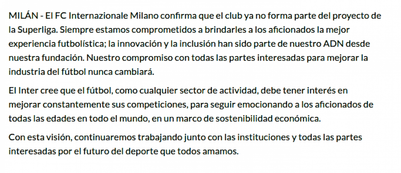 Imagen Comunicado del Inter de Milan