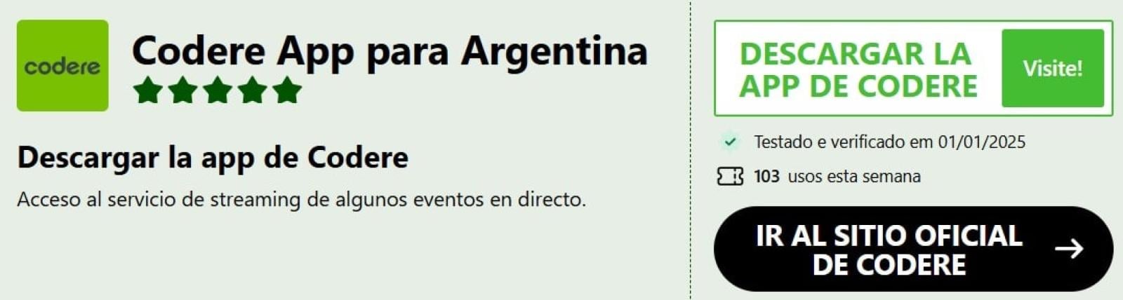 Imagen codigo promocional codere para Argentina