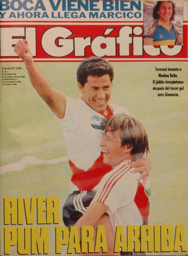 Imagen Tapa de El Gráfico del 17.3.92. Toresani alza al Mencho Medina Bello.